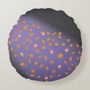 Abstract gray blue moonlight autumn leaves roses round cushion