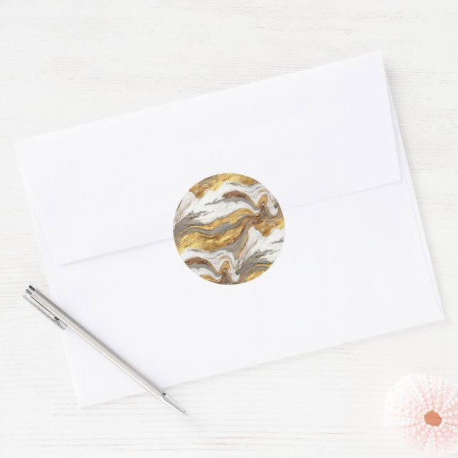 Abstract Gray Marble Texture with Flowing Gold Classic Round Sticker (Envelope)