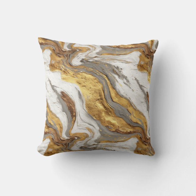 Abstract Gray Marble Texture with Flowing Gold Cushion (Front)
