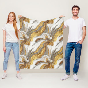 Abstract Gray Marble Texture with Flowing Gold Fleece Blanket