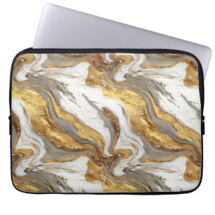 Abstract Gray Marble Texture with Flowing Gold Laptop Sleeve