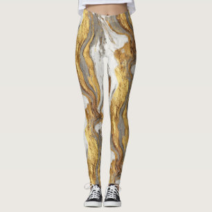 Abstract Gray Marble Texture with Flowing Gold Leggings