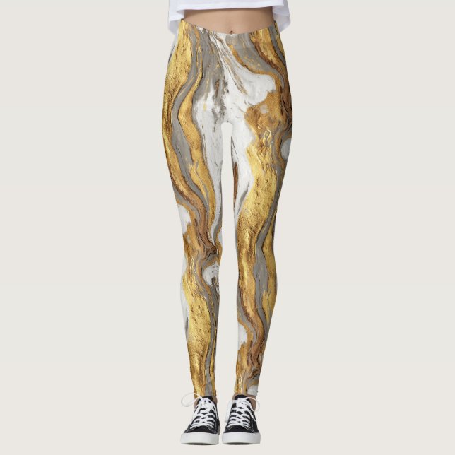 Abstract Gray Marble Texture with Flowing Gold Leggings (Front)