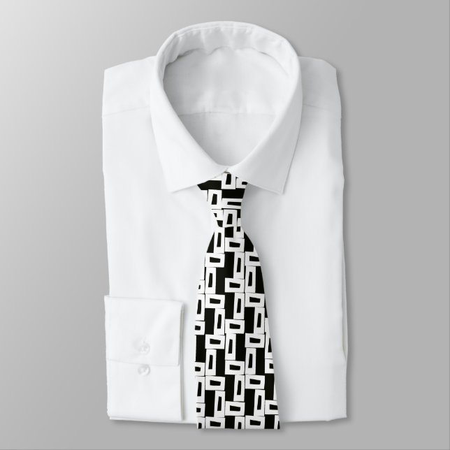 Abstract Grayscale Pattern Neck Tie (Tied)