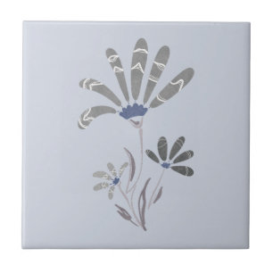 Abstract Grayscale Psychedelic Flowers Ceramic Tile