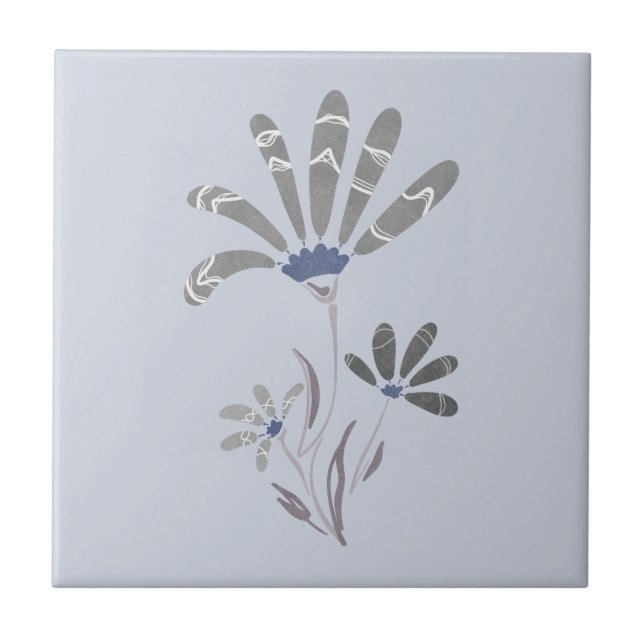 Abstract Grayscale Psychedelic Flowers Ceramic Tile (Front)