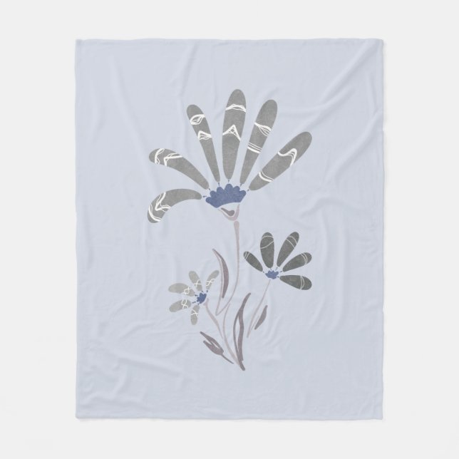 Abstract Grayscale Psychedelic Flowers Fleece Blanket (Front)