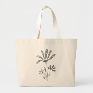 Abstract Grayscale Psychedelic Flowers Large Tote Bag