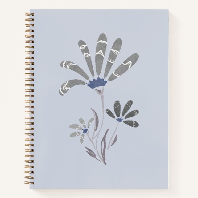 Abstract Grayscale Psychedelic Flowers Notebook (Front)