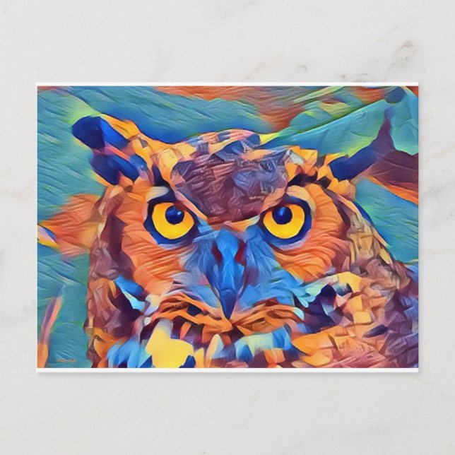 Abstract Great Horned Owl Postcard (Front)
