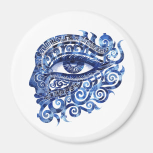 Abstract Greek Evil Eye With Greek Key Magnet