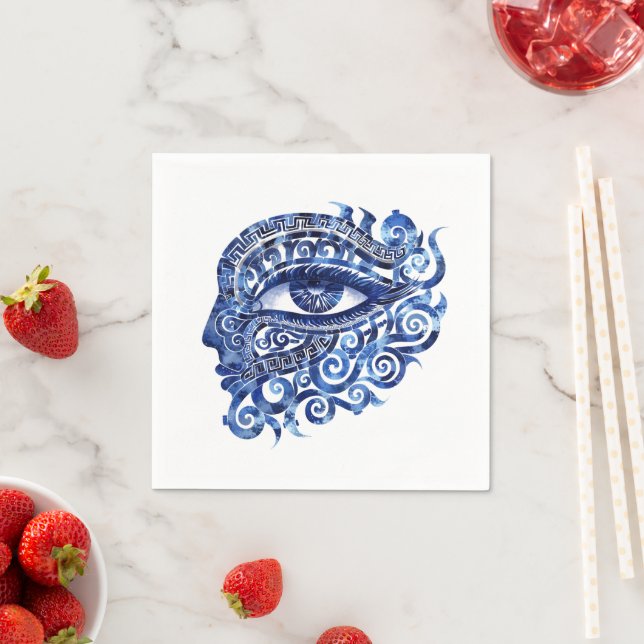Abstract Greek Evil Eye With Greek Key Napkin (Insitu)