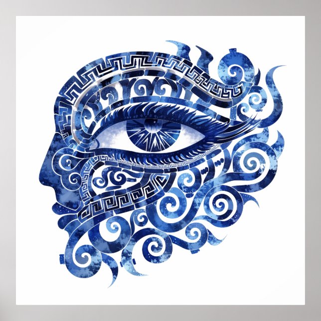 Abstract Greek Evil Eye With Greek Key Poster (Front)