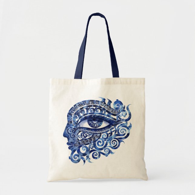 Abstract Greek Evil Eye With Greek Key Tote Bag (Front)