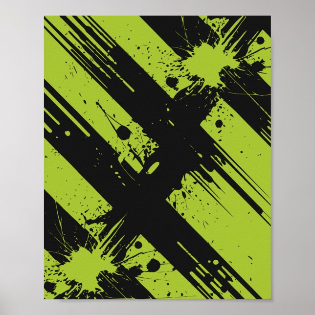 Abstract Green and Black Paint Splatter Poster (Front)