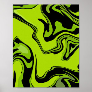 Abstract Green and Black Swirl Design Poster