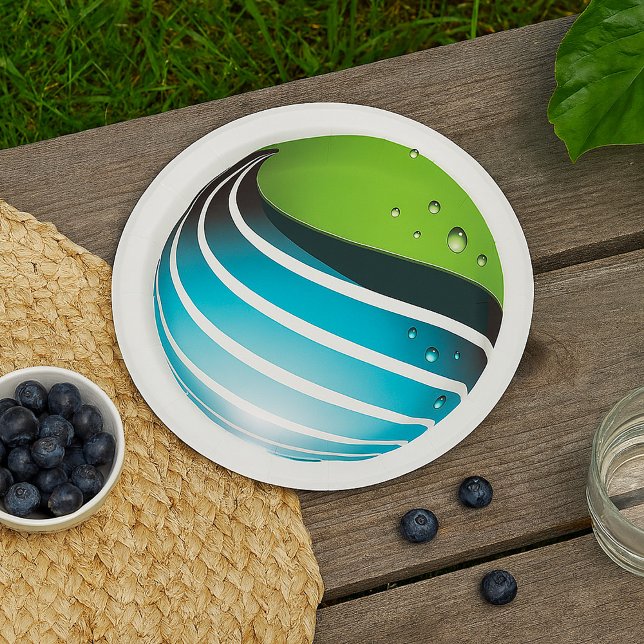 Abstract Green and Blue Globe Modern Earth  Paper Plate (Creator Uploaded)