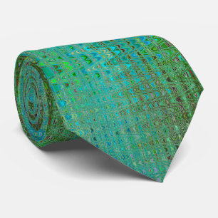 Abstract Green and Blue Retro Boomerang Waves Tie