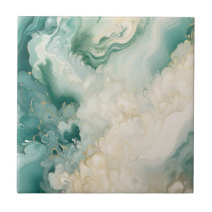 Abstract Green and Faux Gold Watercolor Marble Ceramic Tile