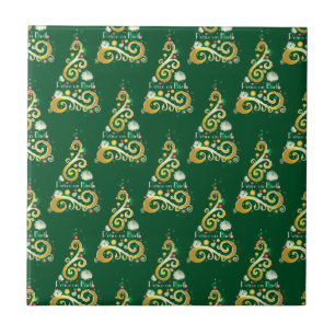 Abstract green and gold Christmas tree pattern Tile