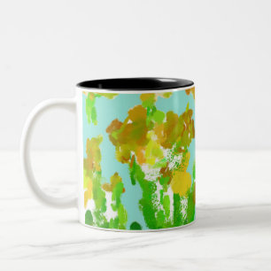 Abstract Green and Gold Floral Two-Tone Mug