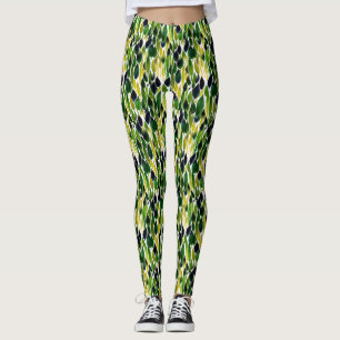Abstract Green and Gold Leaves Leggings