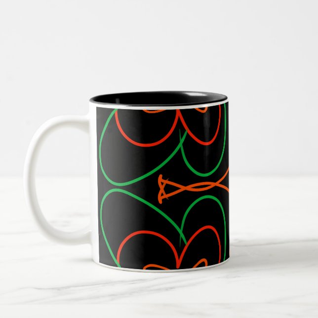 Abstract green and orange flowers design Two-Tone coffee mug (Left)