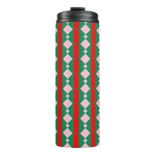 Abstract Green and Pink Pattern with Diamonds Thermal Tumbler (Front)
