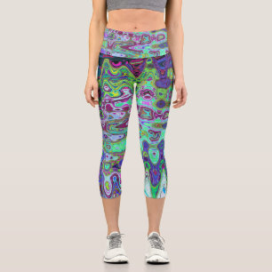 Abstract Green and Purple Wavy Mosaic Retro Capri Leggings