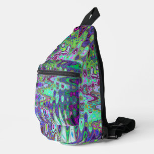 Abstract Green and Purple Wavy Mosaic Retro Sling Bag