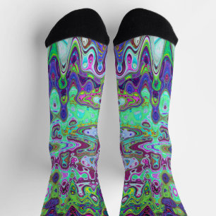 Abstract Green and Purple Wavy Mosaic Retro Socks