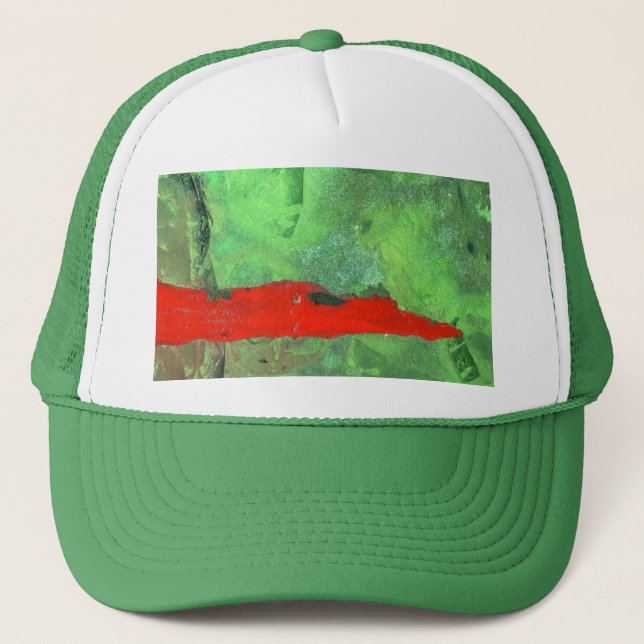 Abstract green and red, hot and cold design trucker hat (Front)