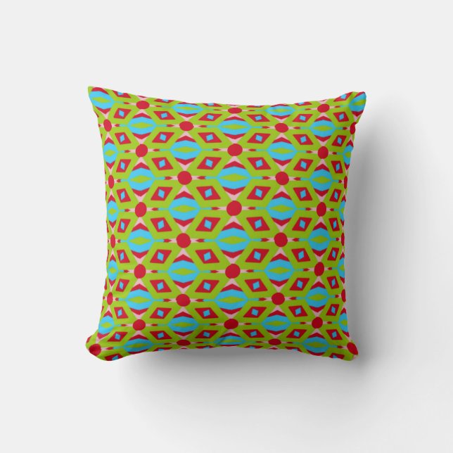 Abstract Green and Red Pattern with Red Circles Cushion (Front)