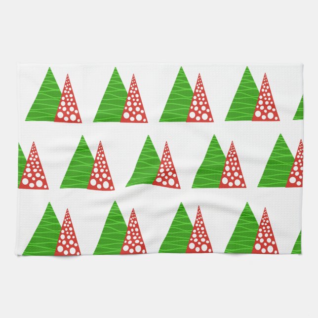 Abstract green and red trees kitchen towel (Horizontal)