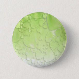 Abstract green and white hearts 6 cm round badge