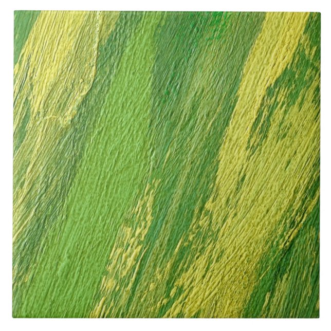 Abstract green and yellow diagonal stripes ceramic tile (Front)