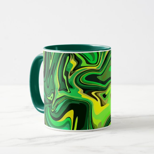 Abstract Green and Yellow Fluid Art Design Mug (Front Left)