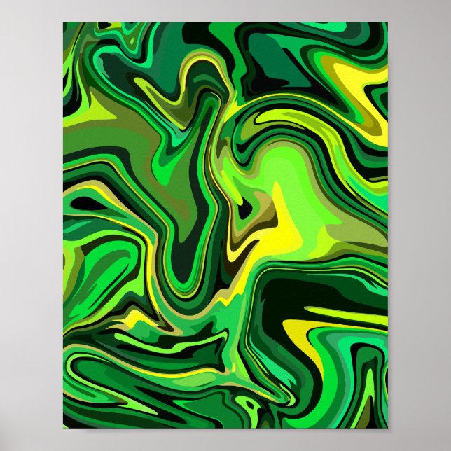 Abstract Green and Yellow Fluid Art Design  Poster (Front)