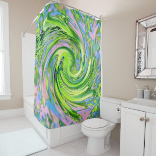 Abstract Green and Yellow Groovy Floral Wave Shower Curtain