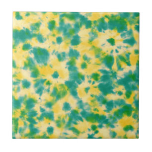 Abstract Green and Yellow Watercolor Tie Dye Ceramic Tile