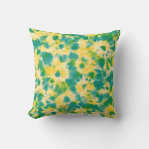 Abstract Green and Yellow Watercolor Tie Dye Cushion