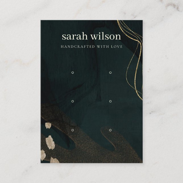 Abstract Green Black Gold 3 Stud Earring Display Business Card (Front)