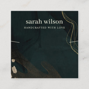 Abstract Green Black Gold Band Necklace Display Square Business Card