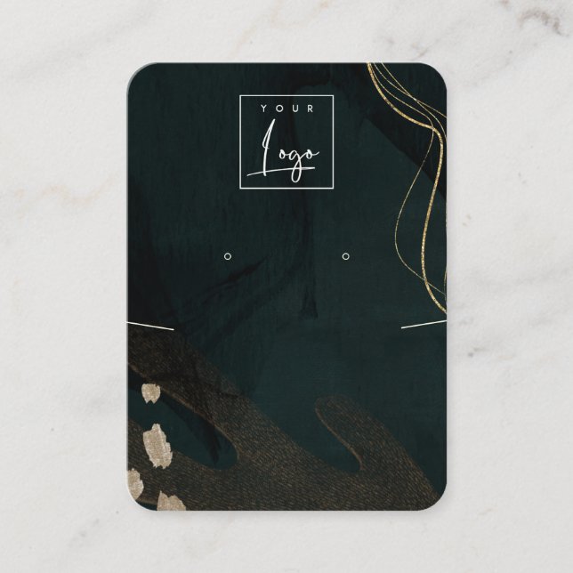 Abstract Green Black Gold Earring Necklace Logo Business Card (Front)