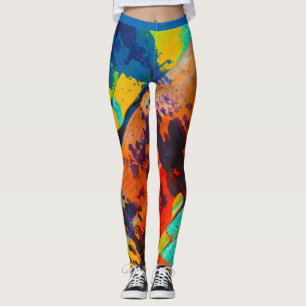 Abstract Green Blue Orange Brown Colourful Dynamic Leggings