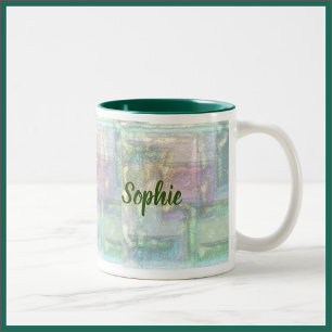 Abstract Green Blue Pink Enamel Look Pattern Two-Tone Coffee Mug