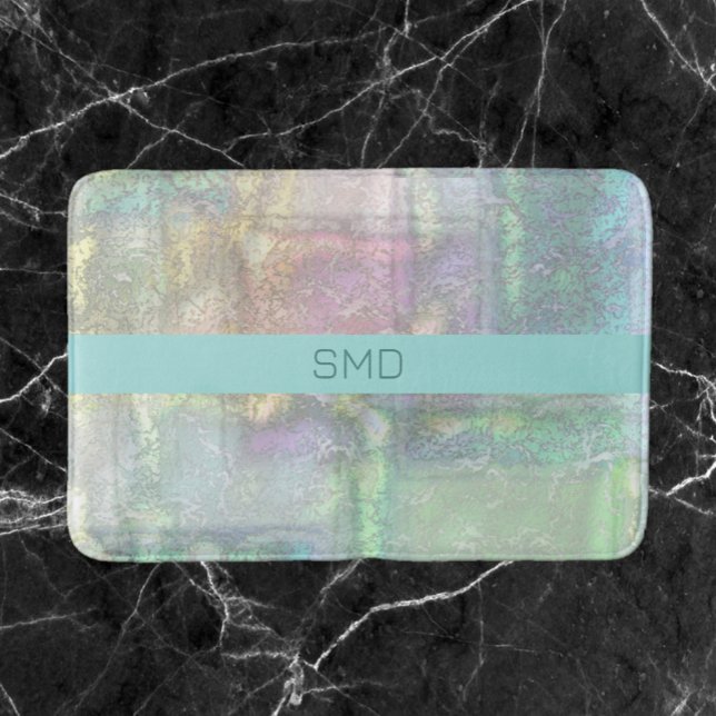 Abstract Green Blue Pink Textured Pattern Bath Mat (Creator Uploaded)