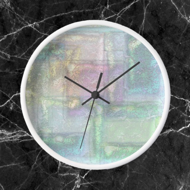 Abstract Green Blue Pink Textured Pattern Clock (Creator Uploaded)