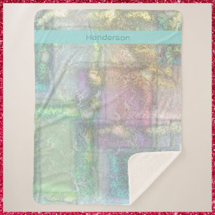 Abstract Green Blue Pink Textured Pattern Sherpa Blanket