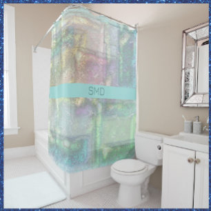 Abstract Green Blue Pink Textured Pattern Shower Curtain